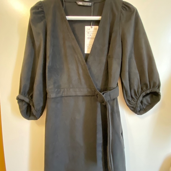 Zara Suede V Neck Long Sleeve mini dress - Picture 2 of 6